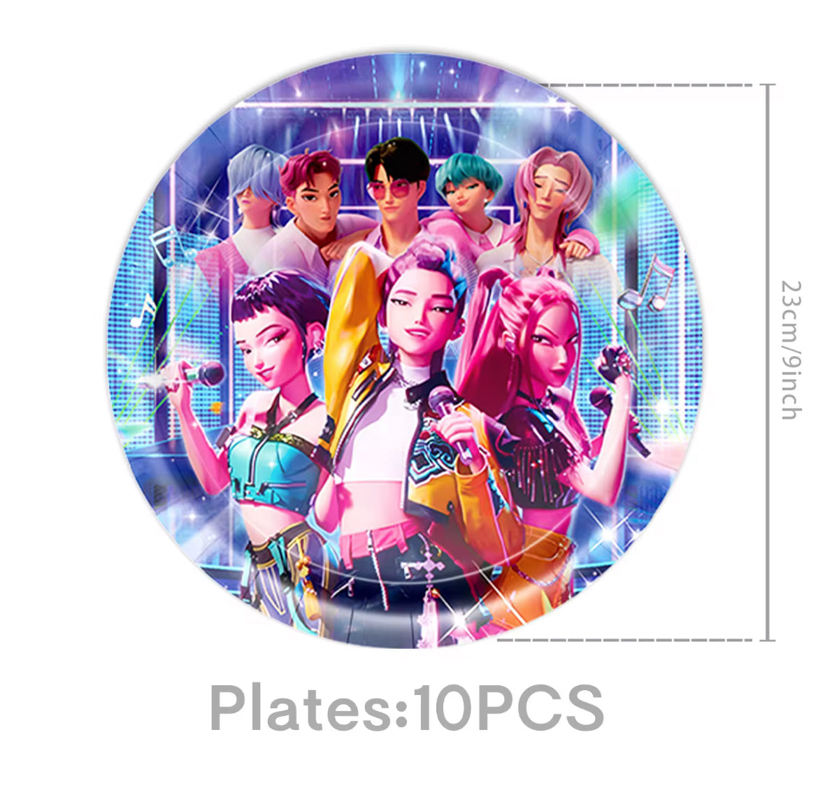 K-pop-teemaiset pahvilautaset (23cm, 10 kpl) trendikkääseen anime- ja K-pop-juhlakattaukseen.