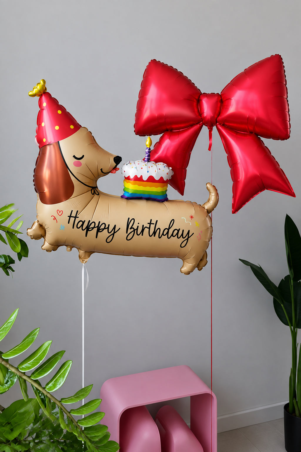 Koiranmuotoinen Happy Birthday -foliopallo – 63 × 94 cm
