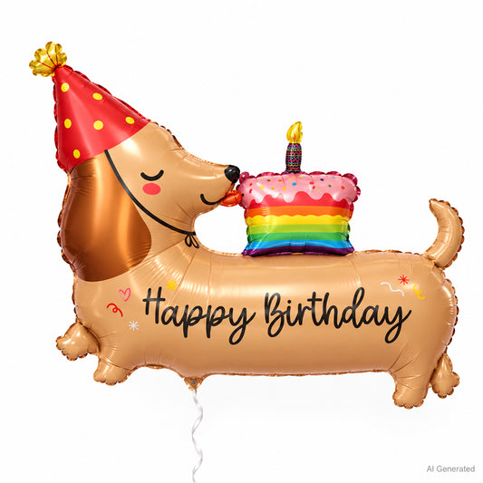 Koiranmuotoinen Happy Birthday -foliopallo – 63 × 94 cm